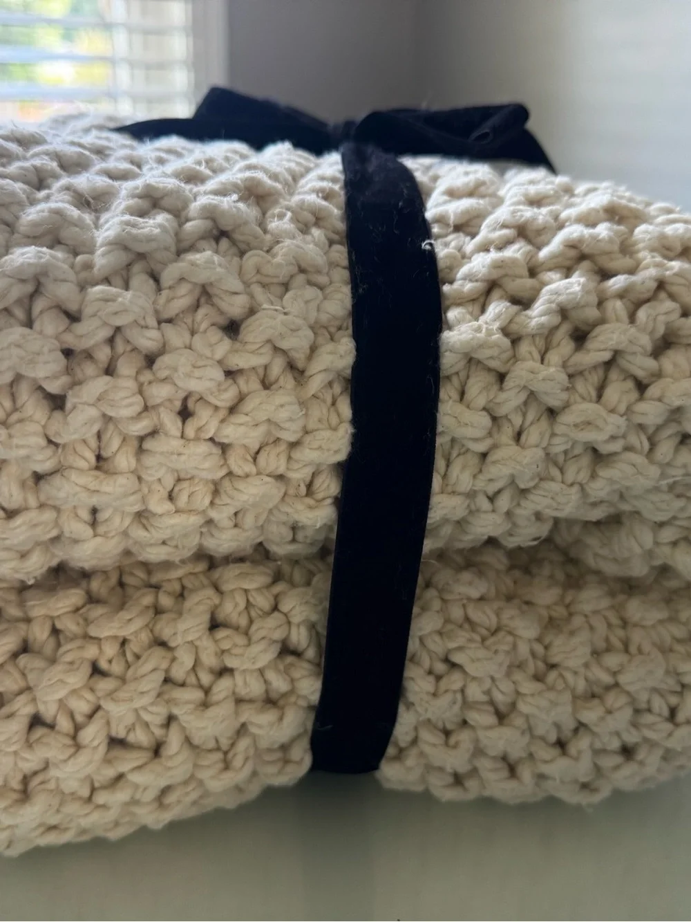 DKNY Pure Chunky Knit Blanket Throw Natural Cream 100% Cotton 50'' x 60''